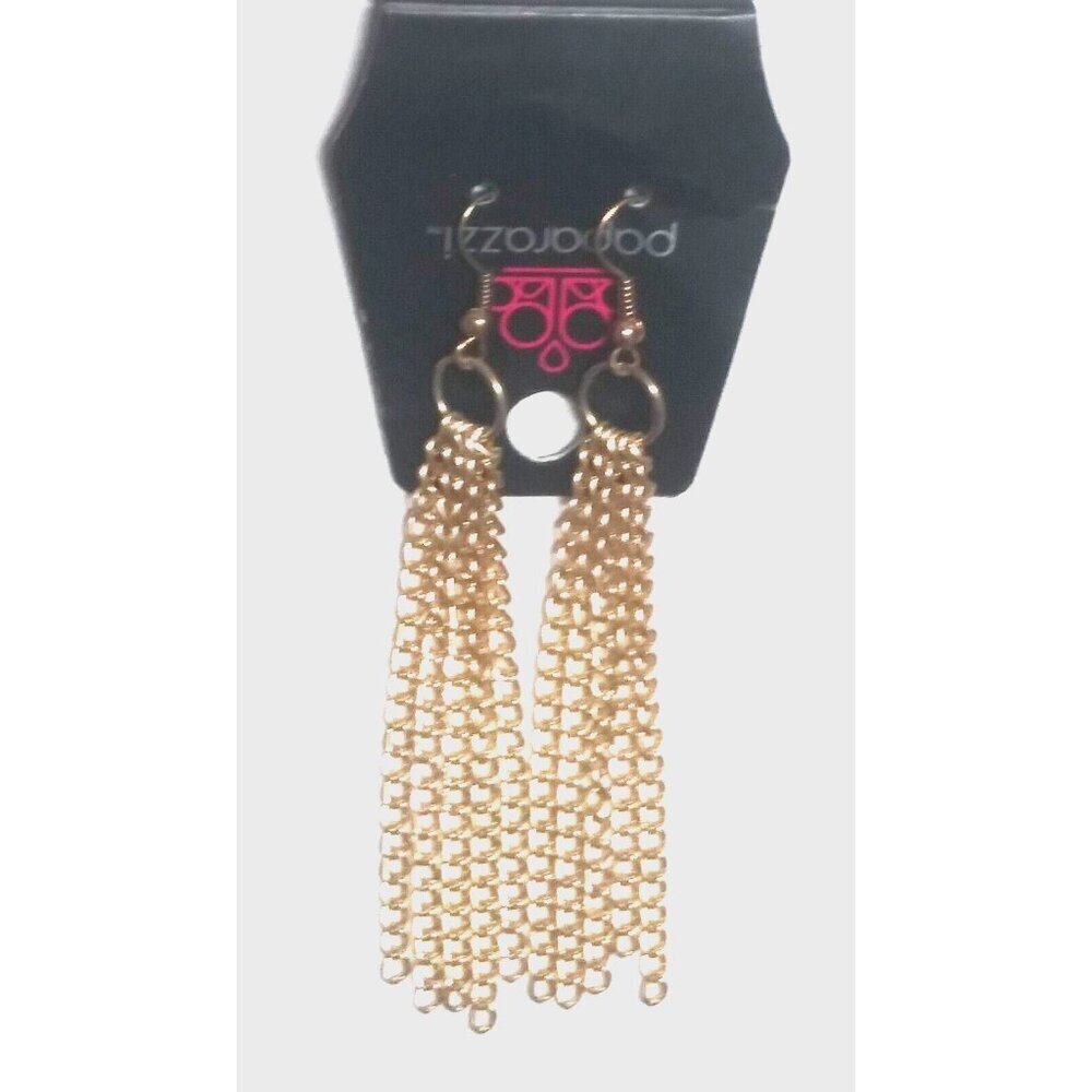 Gold Tone Chain Tassel Earrings 3.5" Paparazzi new beautiful lightweight hook